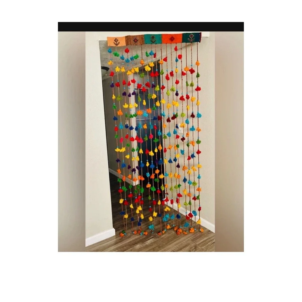 Boho Wool Handmade Beaded Door Curtain Colorful Tassel Room Divider Home Decor